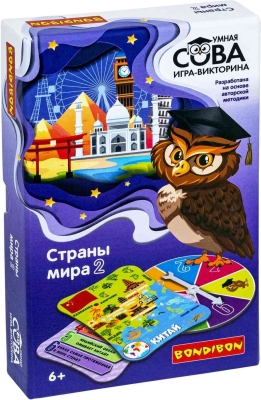 (EU) Настольная игра Bondibon Игра-викторина Умная Сова «Страны мира 2»