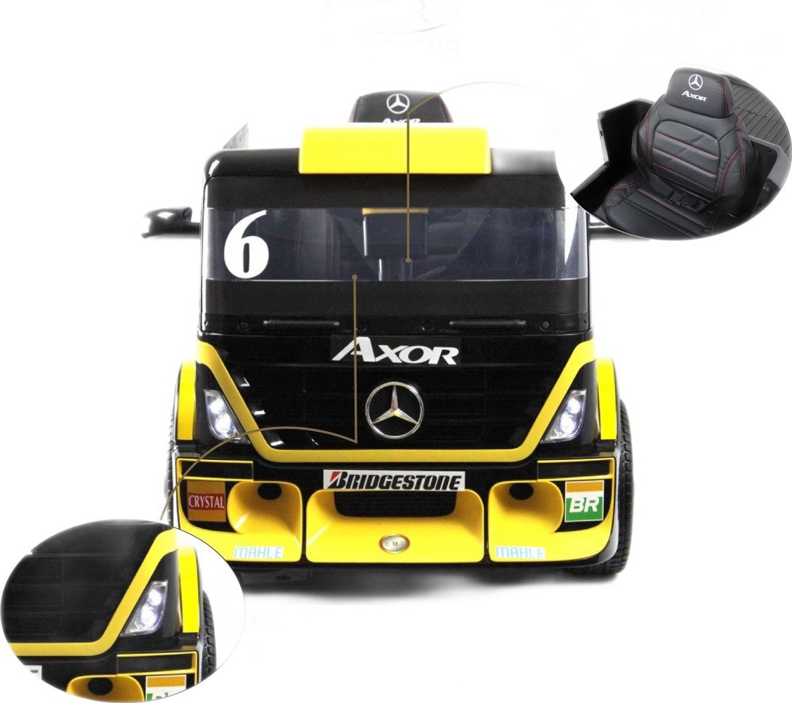Детский электромобиль RiverToys Mercedes-Benz Axor с прицепом (H777HH) желтый