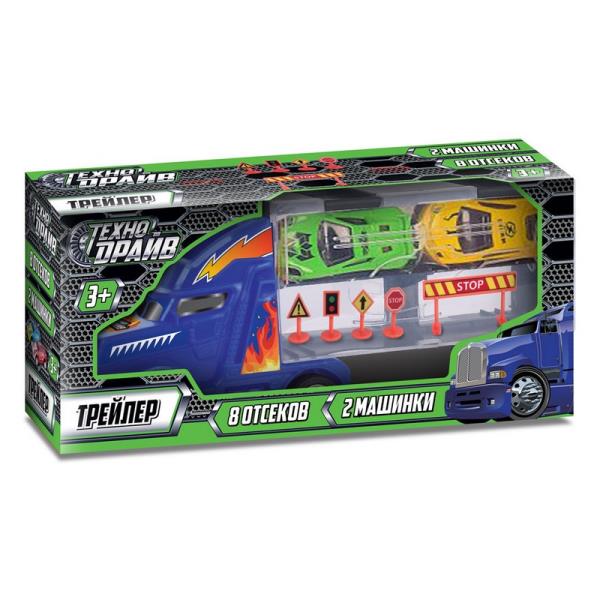Трейлер 2 машинки, аксесс., кор.27,5*12*7см ТЕХНОДРАЙВ в кор.48шт 1904I293-R