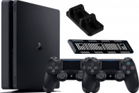 Sony PlayStation 4 Slim (1TB) (PS4, CUH-2216B) + 2-й геймпад + зарядная станция + стенд
