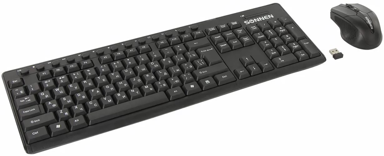 Набор беспроводной SONNEN K-648, клавиатура 117 клавиш, мышь 4 кнопки 1600 dpi, черный, 513208