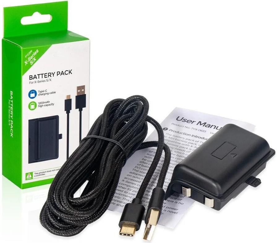 Аккумулятор 1200mAh для геймпада XBOX Series X|S + зарядный кабель (чёрный) TYX-0633