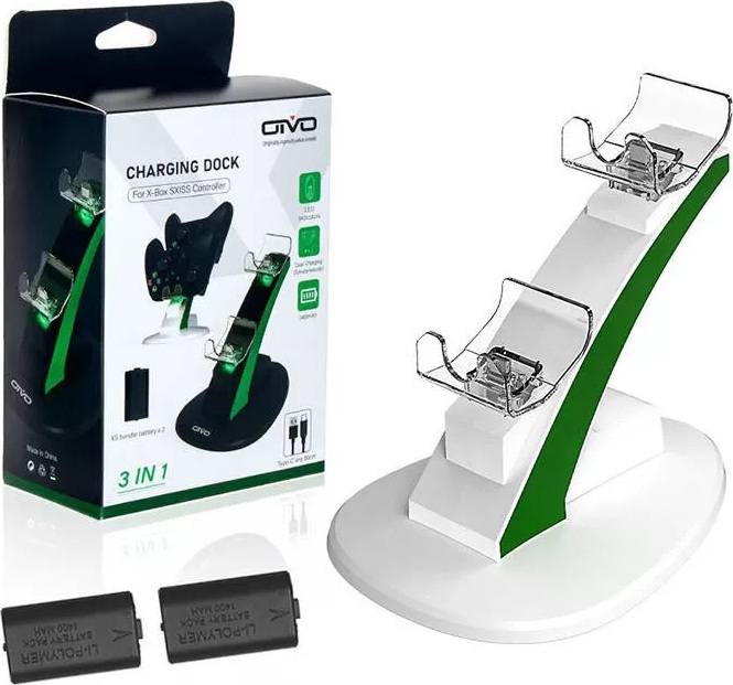 Зарядная станция OIVO для 2-х геймпадов Microsoft XBOX Series X|S  + 2 аккумулятора 1400 мА·ч (IV-BX305)(белая)