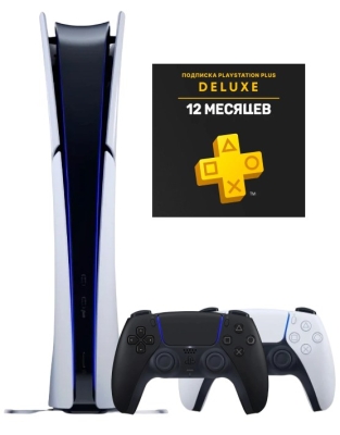 Sony PlayStation 5 Slim Digital (PS5 Slim, EU) + 2-й геймпад (чёрная полночь) + PlayStation Plus Deluxe на 1 год (Турецкая)