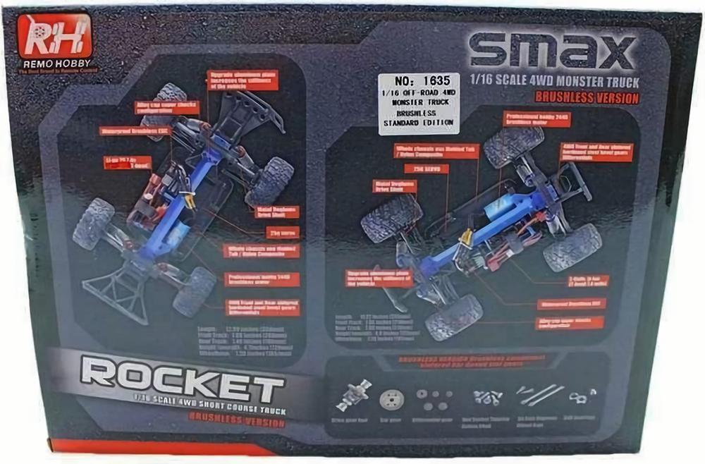 Радиоуправляемый монстр Remo Hobby SMAX Brushless (синий) 4WD 2.4G 1/16 RTR (E591-003)