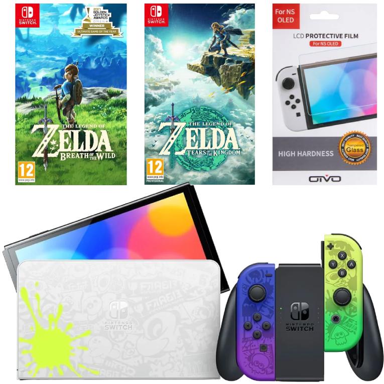 

Игровая приставка Nintendo Switch OLED 64GB (Splatoon 3 Edition) + Игра Legend of Zelda: Tears of the Kingdom + Игра The Legend of Zelda: Breath of the Wild + Защитная плёнка OIVO, Зелёный/фиолетовый, Nintendo Switch OLED