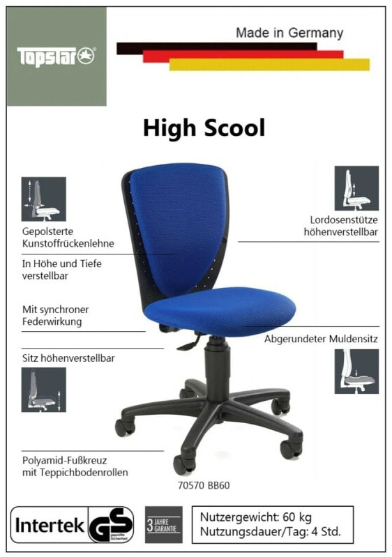 (EU) Детское кресло Topstar HIGH S´COOL, 241552523, Синее