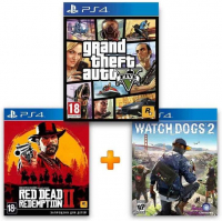 ИгроПак для PS4: Red Dead Redemption 2 (RDR 2) + Grand Theft Auto V (GTA 5) + Watch Dogs 2