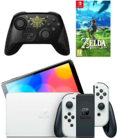 Nintendo Switch OLED 64 GB (белый) (AZ) + Геймпад Wireless HORIPAD Zelda Edition + Игра The Legend of Zelda: Breath of the Wild