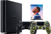 Sony PlayStation 4 Slim (500GB) (PS4, CUH-2200A)(AZ) + 2-й геймпад (зелёный камуфляж) + игра FIFA 22