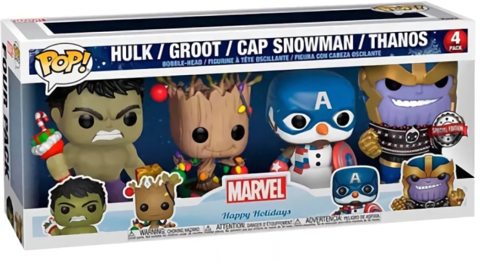 (EU) Фигурка Funko POP! Marvel Holiday: Hulk, Groot, Cap Snowman, Thanos 4-pack (51796)