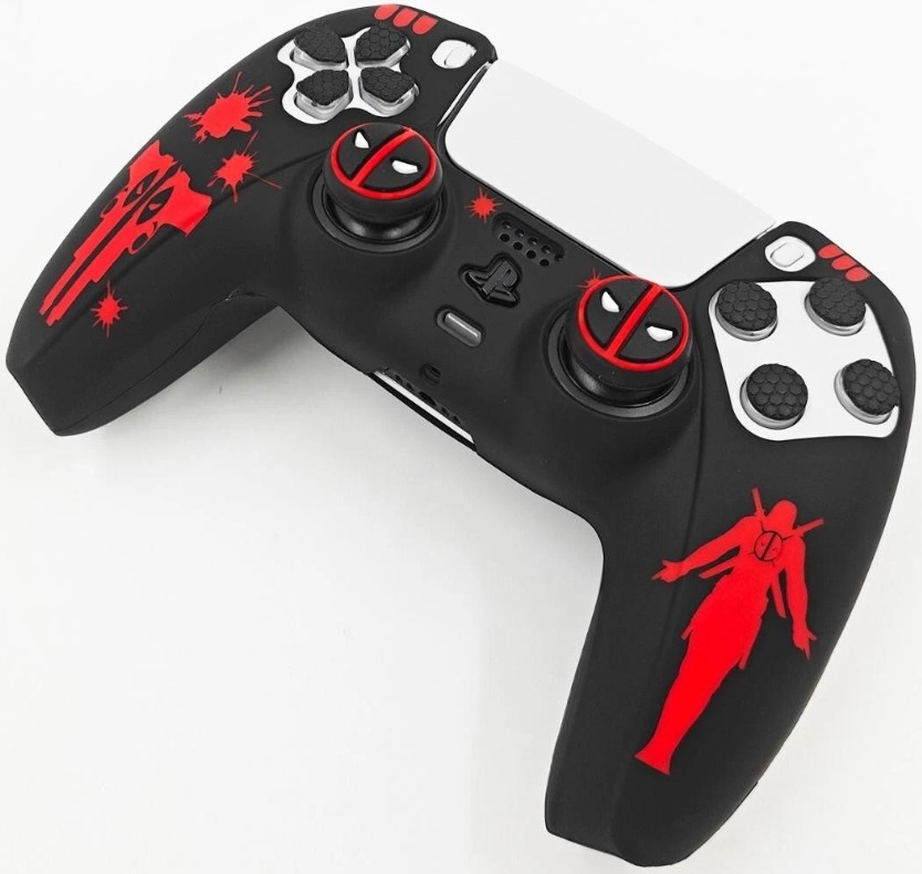 Силиконовый чехол для геймпада Sony DualSense Deadpool + 2 накладки на стики