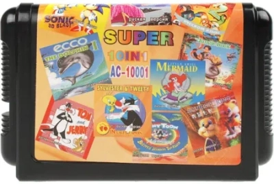 Картридж 16b 10 в 1 AC10001 (Sonic3D+EJim2+JBook+Barbie+TToon+...) (рус)