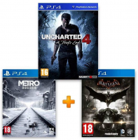 ИгроПак для PS4: Uncharted 4: A Thief's End + Metro Exodus + Batman: Arkham Knight