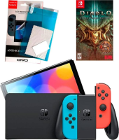 Nintendo Switch OLED 64GB (неоновый красный/неоновый синий) AZ + пленка на экран + игра Diablo III: Eternal Collection