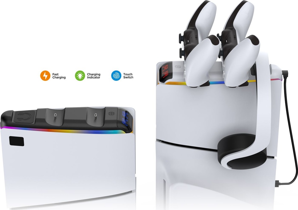 Зарядная станция DOBE для 2-х геймпадов Sony Dualsense RGB (белая) (TP5-3597)