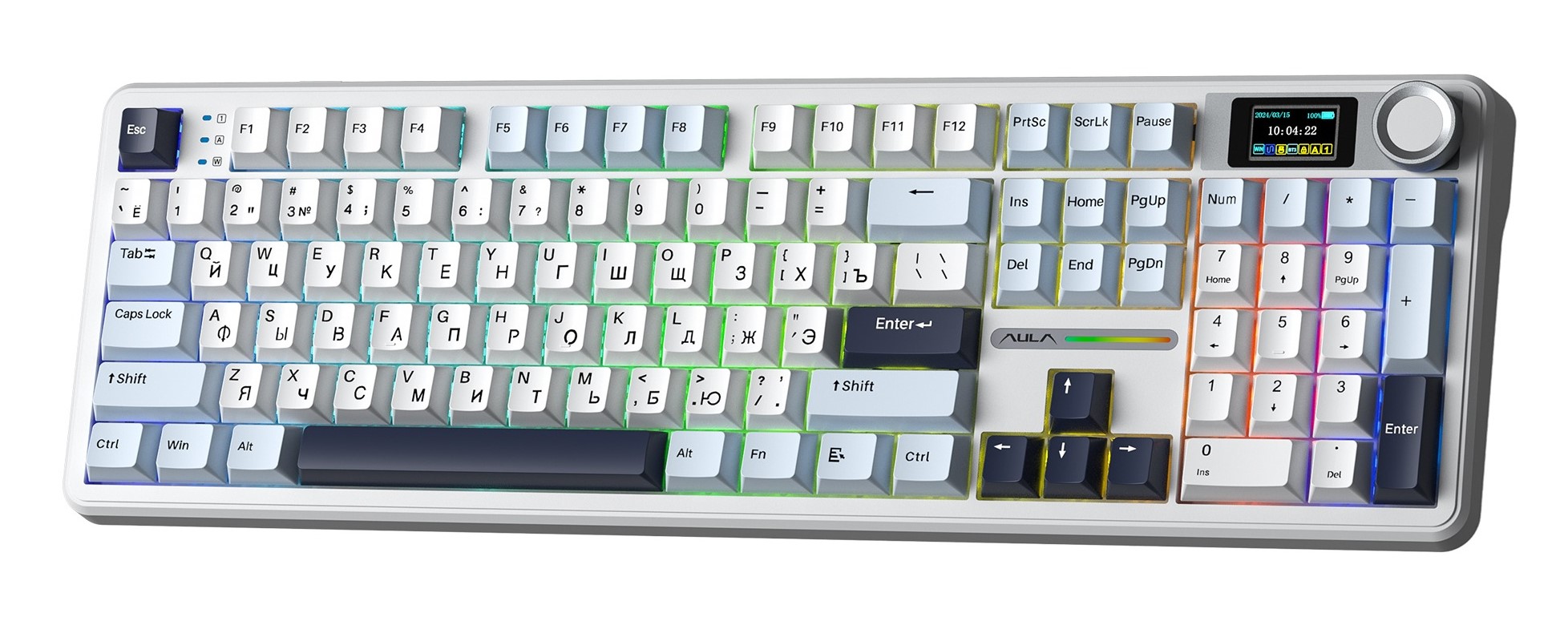 Клавиатура AULA F108 Pro Reaper свитчи, Бело-голубо-тёмно-пурпурная