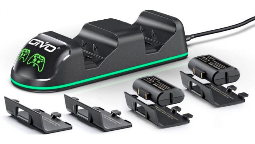 Зарядная станция OIVO для 2-х геймпадов Microsoft XBOX One / Series X|S  + 2 аккумулятора 1300 мА·ч (IV-X131)(черная)
