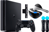 Sony PlayStation 4 Slim (1TB) (PS4, CUH-2216B) + PlayStation VR + PlayStation Camera + 2 контроллера PS Move + игра VR Worlds