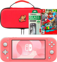 Nintendo Switch Lite 32GB (Кораллово-розовый) + защитная пленка + игра Super Mario Odyssey + защитный чехол