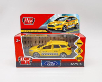 Машина металл FORD FOCUS TURNIER ТАКСИ длина 12 см, двер, багаж, инерц, кор. Технопарк в кор.2*36шт FOCUSSW-12TAX-YE