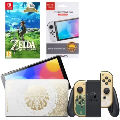 Игровая приставка Nintendo Switch OLED 64 GB Zelda: Tears of the Kingdom Edition (JP) + Игра The Legend of Zelda: Breath of the Wild + Защитная плёнка OIVO