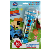 Музыкальный микрофон СИНИЙ ТРАКТОР 30 песен,мелодий и звуков.свет.блист.бат. Умка в кор.72шт HT834-R13
