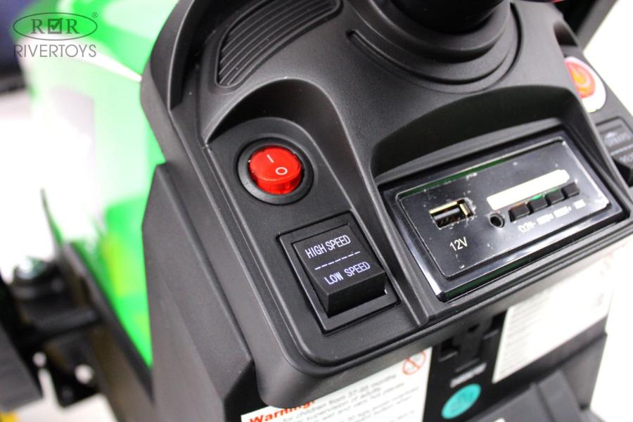 Детский электромобиль RiverToys экскаватор-погрузчик A777MP зеленый