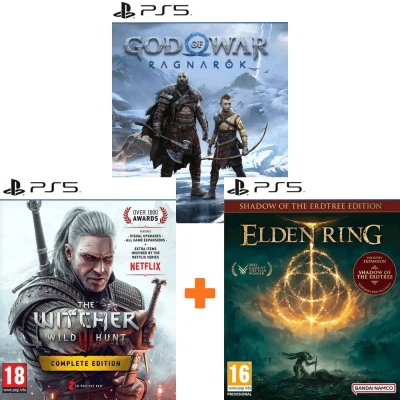 ИгроПак для PS5: God of War Ragnarok + Ведьмак 3: Дикая охота. Полное издание + Elden Ring: Shadow of the Erdtree Edition
