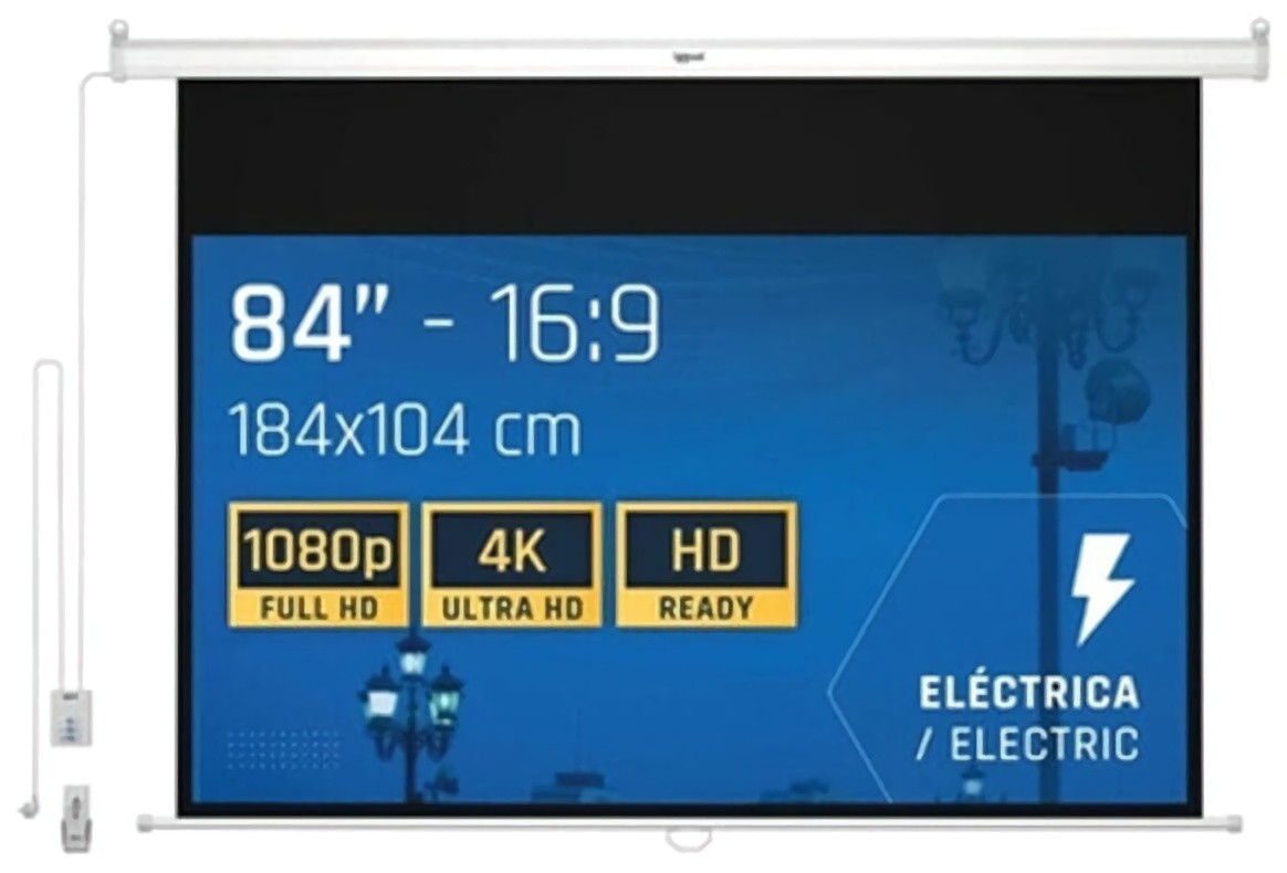 (EU) Аксессуар для проектора Iggual PSIPS184 (электрический рулонный экран 16:9, 84", матовый) , Белый