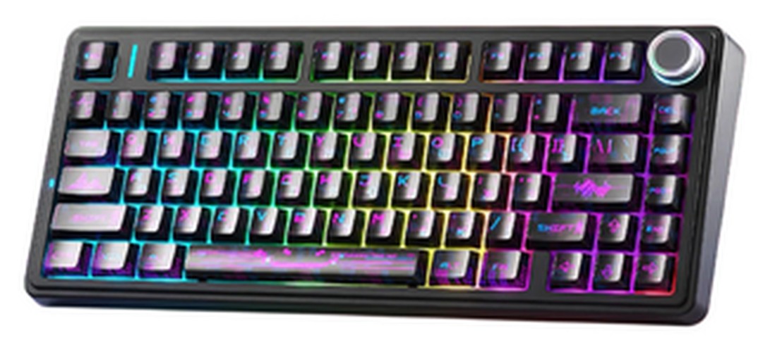 Клавиатура AULA F75 Neonight Cotton Candy бесшумные свитчи РУС, Чёрная