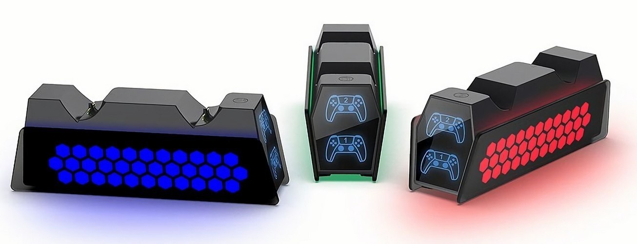 Зарядная станция DOBE для 2-х геймпадов Sony Dualsense RGB (черная) (TP5-3571)