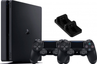 Sony PlayStation 4 Slim (1TB) (PS4, CUH-2216B) + 2-й геймпад + зарядная станция