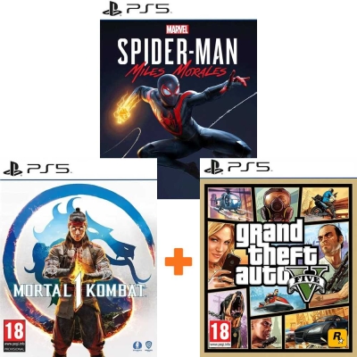 ИгроПак для PS5: Marvel's Spider-Man: Miles Morales + Mortal Kombat 1 + Grand Theft Auto V