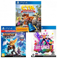 ИгроПак для PS4: Ratchet and Clank (Хиты PlayStation) + Crash Team Racing Nitro-Fueled + Just Dance 2019