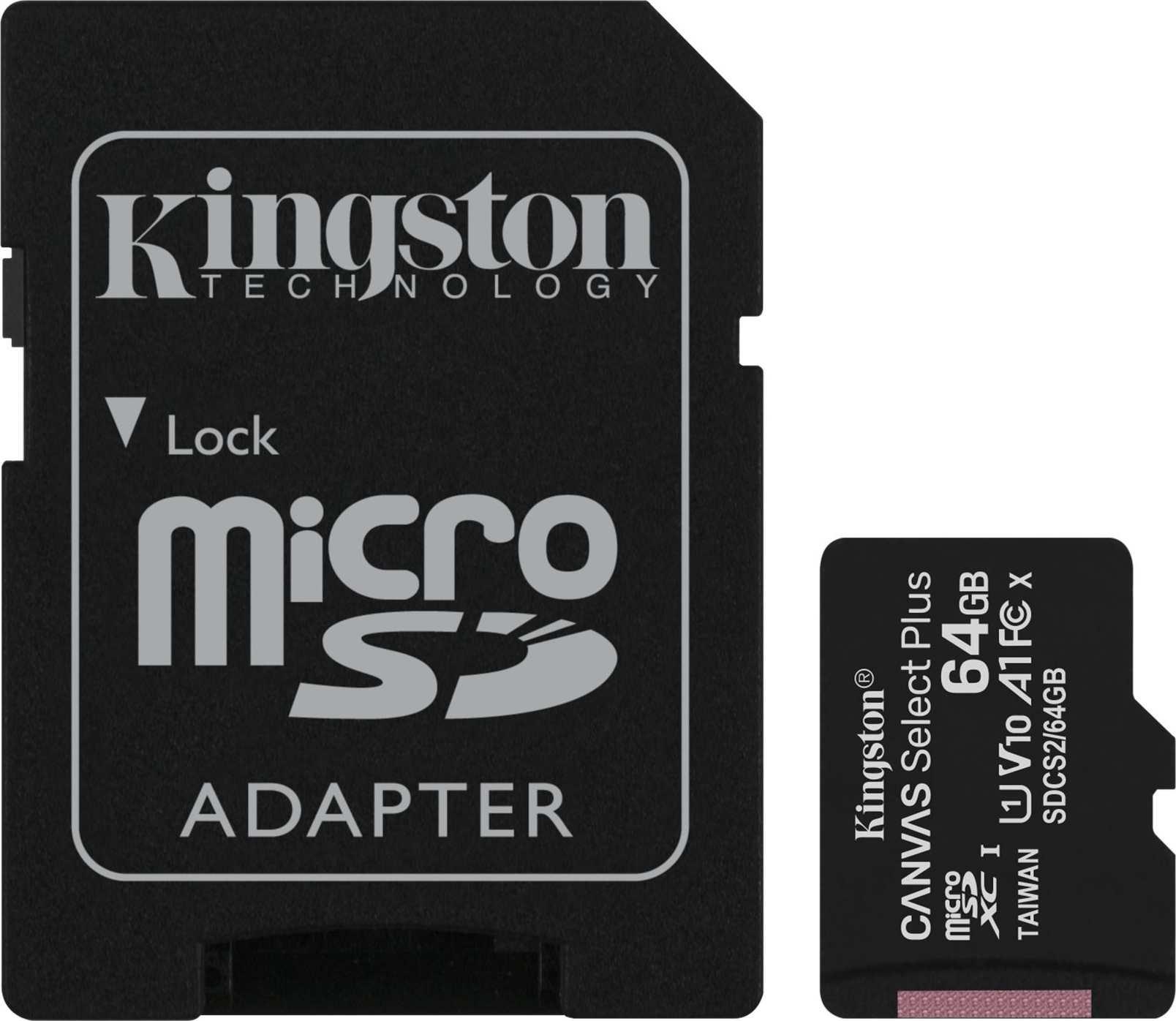 Карта памяти MicroSD 64GB Kingston Class 10 Canvas Select Plus A1 (100 Mb/s) + SD адаптер