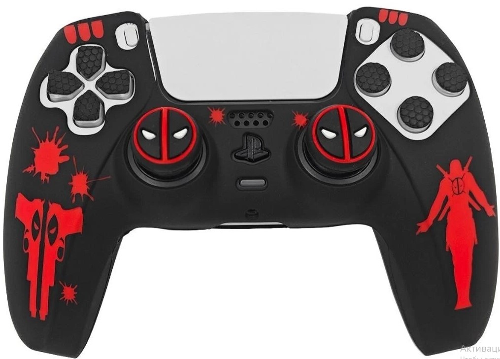 Силиконовый чехол для геймпада Sony DualSense Deadpool + 2 накладки на стики