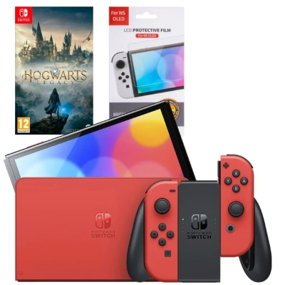 Игровая приставка Nintendo Switch OLED 64GB (Mario Red Edition) (AZ) + Игра Hogwarts Legacy + Защитная плёнка OIVO