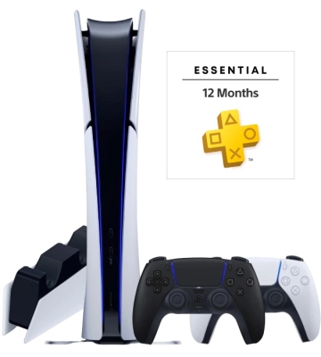 Sony PlayStation 5 Slim Digital (PS5 Slim, EU) + 2 геймпад (чёрная полночь) + PS Plus Essential на 1 год (тур.) + зарядная станция