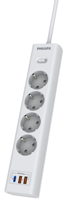 Сетевой фильтр Philips, 4 розетки, 2 USB-A + USB-C, 20 Вт, 2 м, Белый, CHP4346WA/51