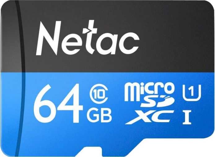 Карта памяти MicroSD 64GB Netac P500 Standard Class 10 UHS-I (90 Mb/s) + SD адаптер