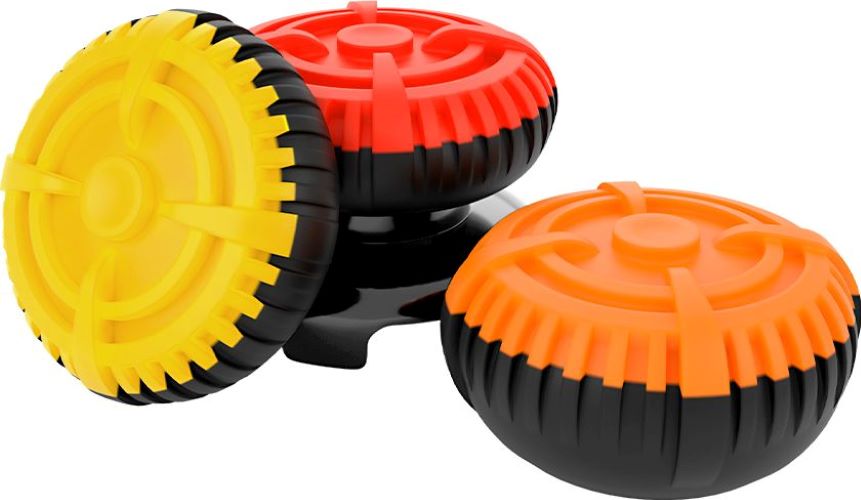 2 низкие + 1 высокая накладки на стики Sniper для DualSense PS5 (желто-красные)