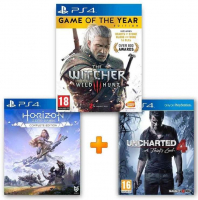 ИгроПак для PS4: Uncharted 4: A Thief's End + Ведьмак 3: Дикая охота + Horizon: Zero Dawn Complete Edition