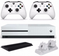 Microsoft XBOX One S (500GB) + 2-й геймпад + 2 аккумулятора и док-станция для геймпадов + стенд