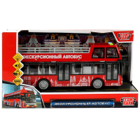 Машина пластик свет-звук ЭКСКУРСИОННЫЙ АВТОБУС 29см, инерц., двер., кор. Технопарк в кор.24шт WY916A-R-RED