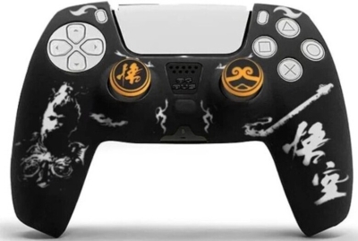 Силиконовый чехол для геймпада Sony DualSense Wukong (Чёрно-белый) + 2 накладки на стики