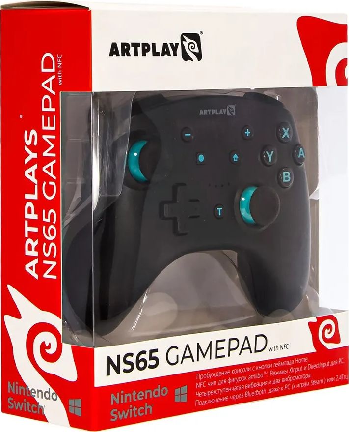 Геймпад Artplays NS65 для Nintendo Switch/PC, черно-бирюзовый (2,4G, li-ion, NFC, dualvibro)