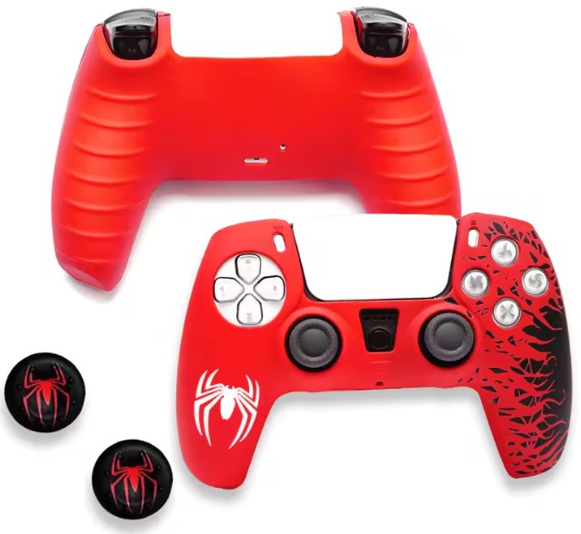 Силиконовый чехол для геймпада Sony DualSense Spider-Man (Красно-чёрный) + 2 накладки на стики