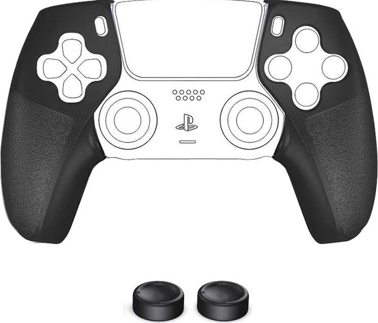 2 силиконовых чехла OIVO на рукоятки геймпада Sony DualSense + 2 накладки на стики (чёрный) IV-P5226