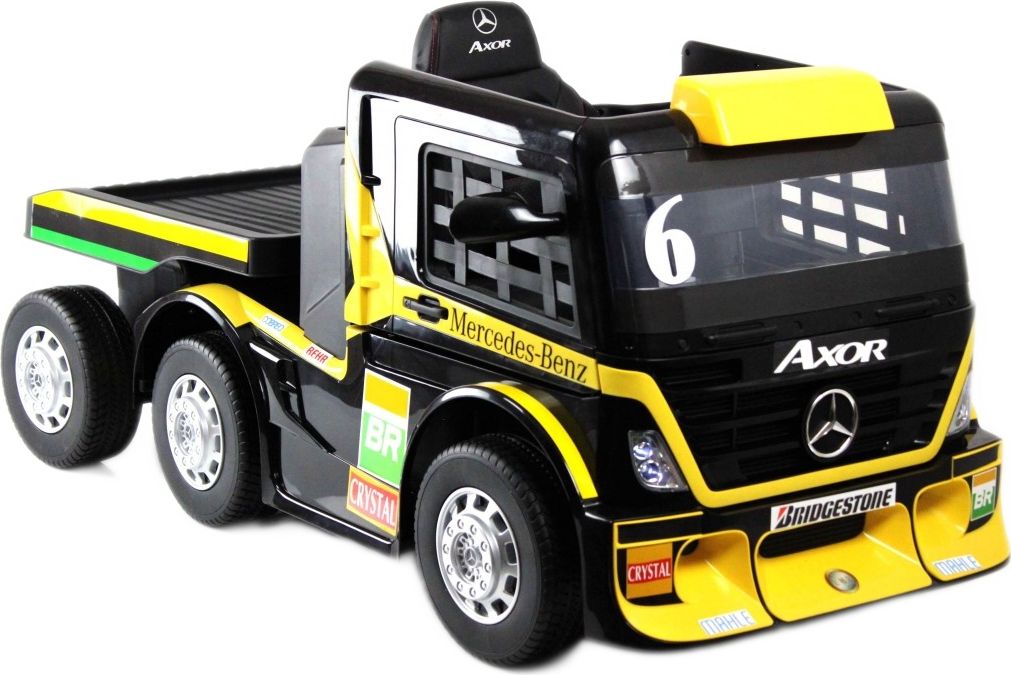 Детский электромобиль RiverToys Mercedes-Benz Axor с прицепом (H777HH) желтый